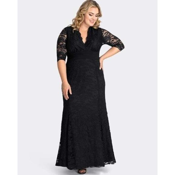 Kiyonna Dress Maxi Black Lace Screen Siren Size 12 Party Gala Slimming Gown - Picture 14 of 14